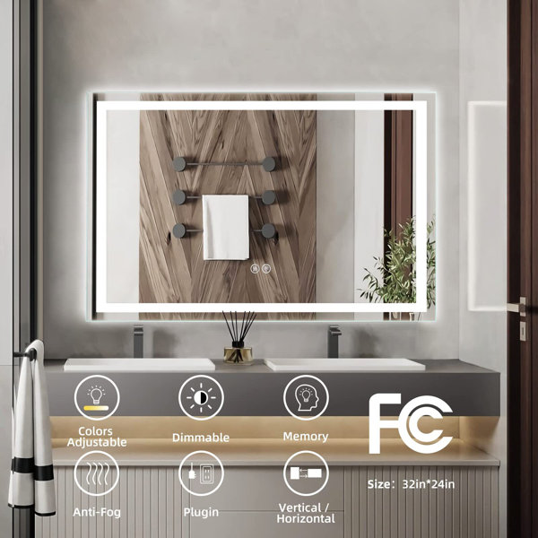 Wrought Studio Gulesta Frameless Lighted Bathroom / Vanity Mirror Wayfair